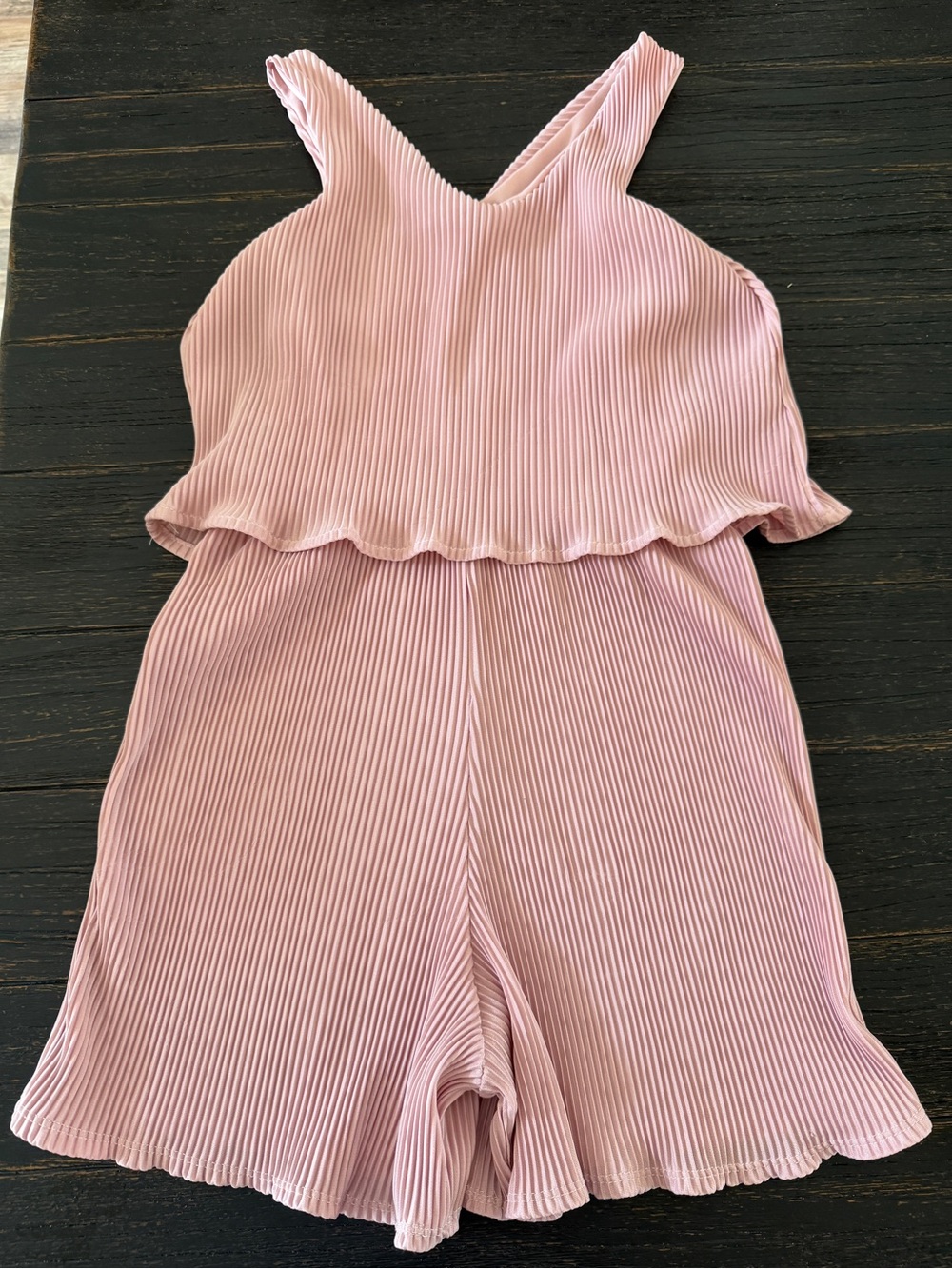 Girls Pink Pleated Romper - Soft Ribbed Summer Jumpsuit
